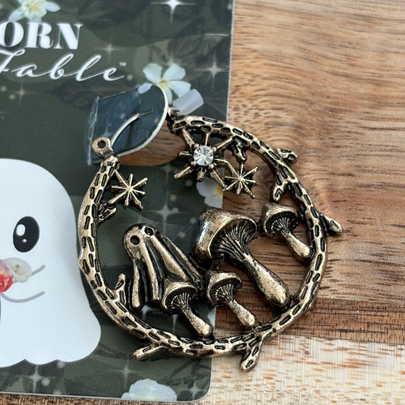 Thorn & Fable Ghost Forest Hoop Earrings Women OS Silver Mushroom Star Hot Topic - Picture 2 of 5